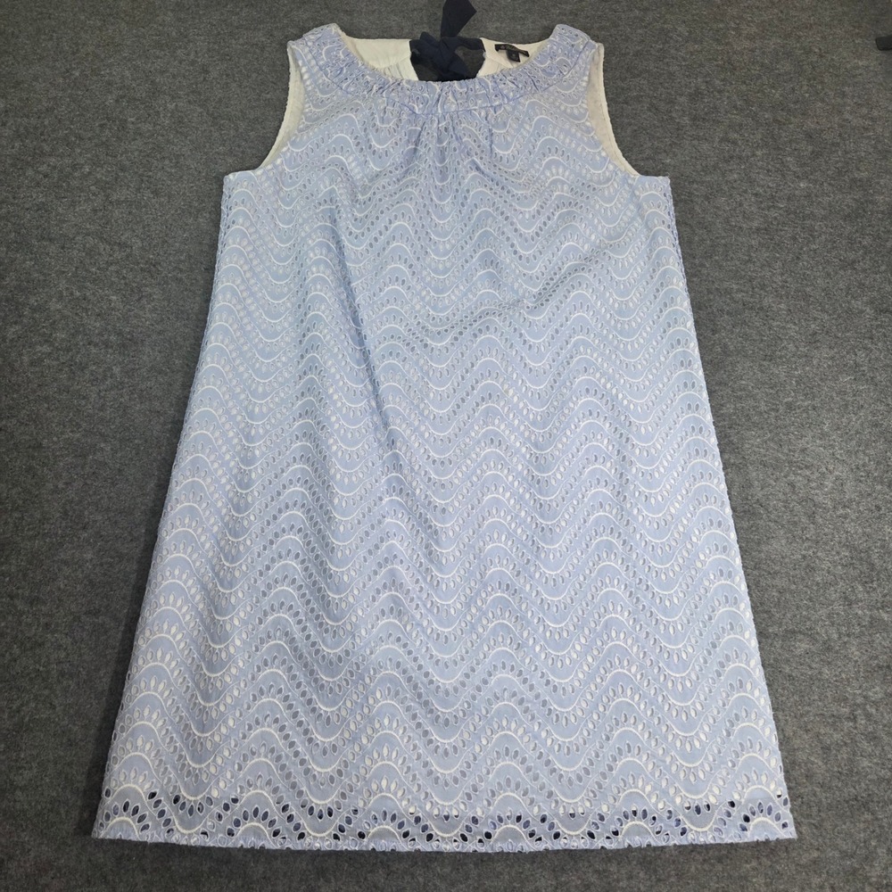 Brooks Brothers Dress Womens 16 Blue White Eyelet Cotton Bow A Line Preppy